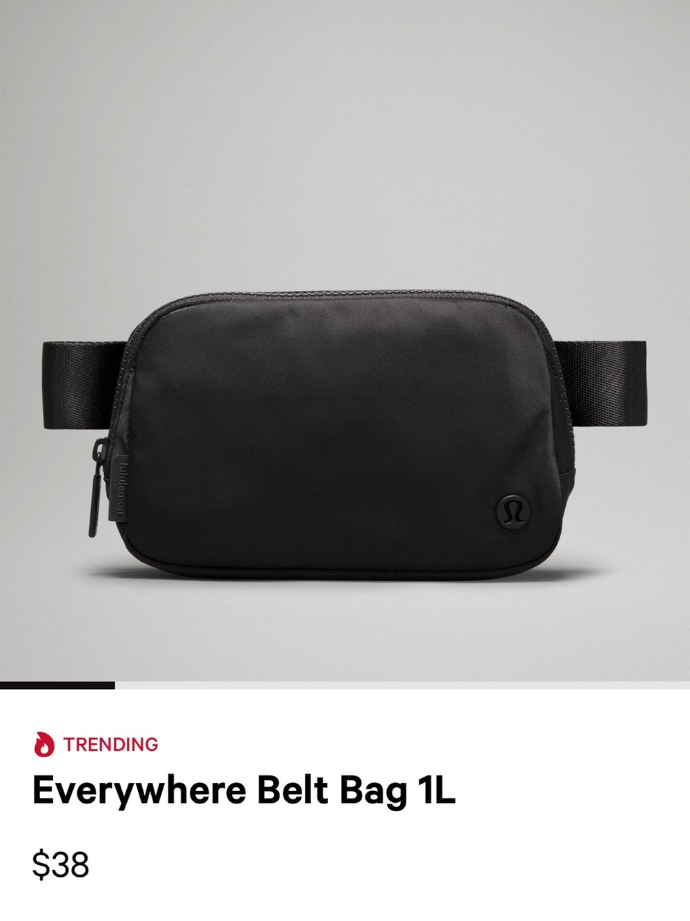 Lululemon Black Everywhere Belt Bag  1L like NEW!
